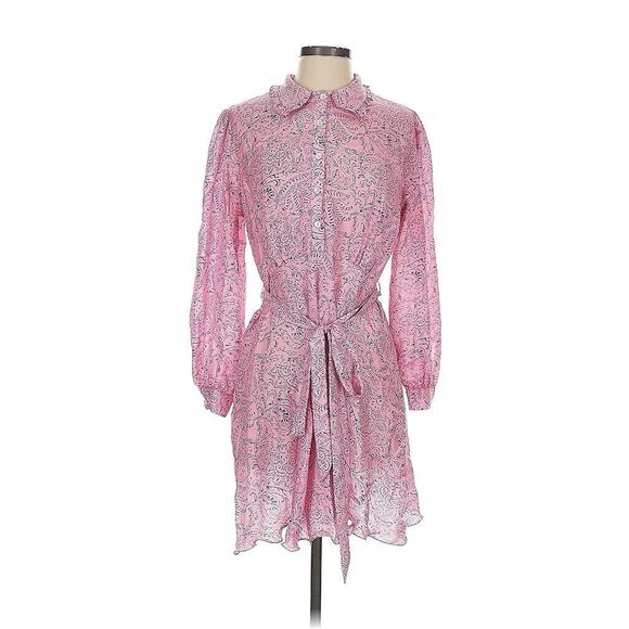 Hannah Artwear Pink Floral Print Collared Shirt Dress Mini Silk Designer 0 US XS - Picture 1 of 4